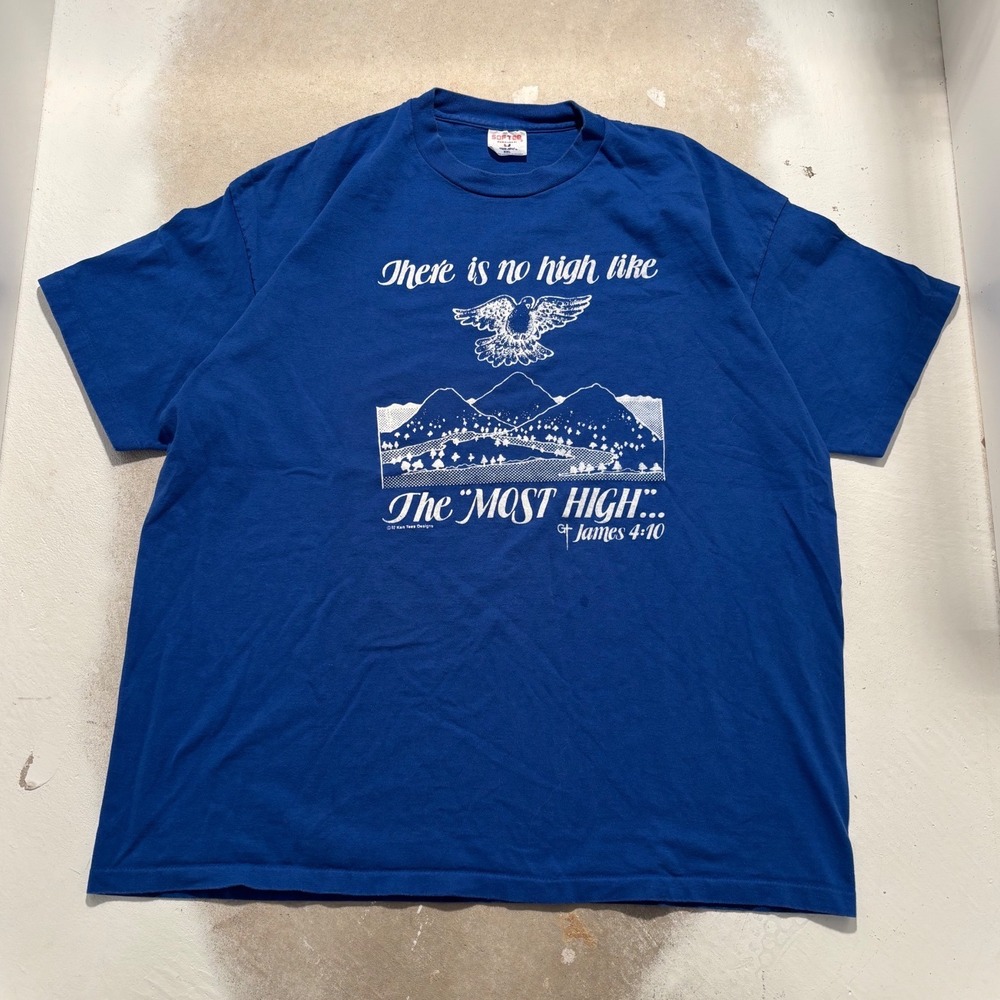 Vintage 90s Tee Jays Sof Tee The Most High James 4:10 Shirt XXL Blue USA Made